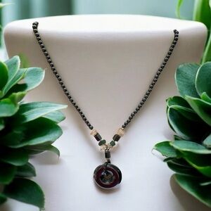 Hematite, quartz and aventurine pendant, vintage